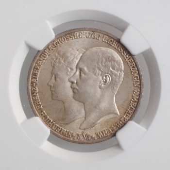 Мекленбург-Шверин 2 марки 1904 г., NGC MS64, "Свадьба Герцога Фридриха Франца IV"