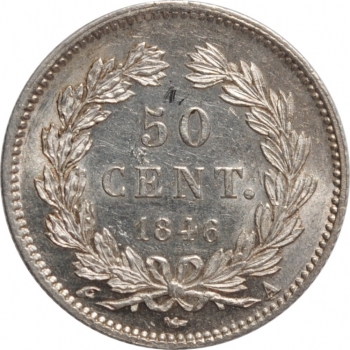 Франция 50 сантимов 1846 г. A, UNC, "Король Луи Филипп I (1830 - 1848)"