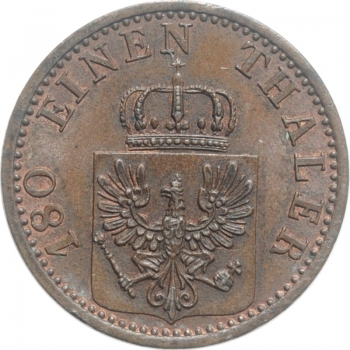 Пруссия 2 пфеннига 1872 г. С, UNC, "Король Вильгельм I (1861 - 1888)"