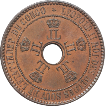 Свободное Государство Конго 5 сантимов 1888/7 г., UNC, "Король Леопольд II (1865 - 1908)"