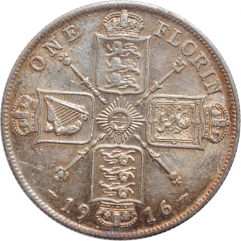 Великобритания 2 шиллинга (флорин) 1916 г., XF, "Король Георг V (1910 - 1936)"