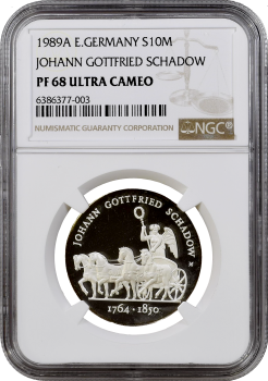 ГДР 10 марок 1989 г., NGC PF68 UC, "225 лет со дня рождения Иоганна Готфрида Шадова"