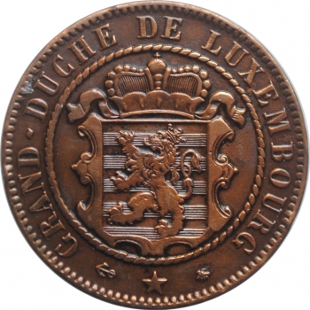 Люксембург 10 сантимов 1865 г. A, XF, "Великий герцог Виллем III (1849 - 1890)"