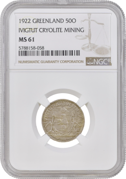Гренландия 50 эре 1922 г., NGC MS61, "Креолитовые шахты Ивигтута"