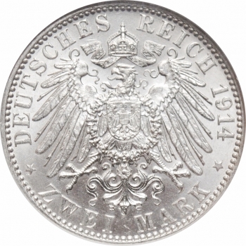 Гамбург 2 марки 1914 г., NGC MS64, "Вольный город Гамбург (1871 - 1918)"