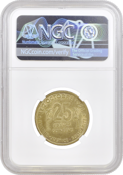 Гвинея 25 франков 1959 г., NGC MS65, "Старый франк (1959 - 1971)"
