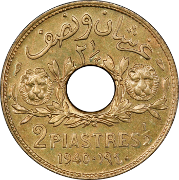Сирия 2 1/2 пиастра 1940 г., PCGS MS65, "Французский протекторат (1921 - 1945)''