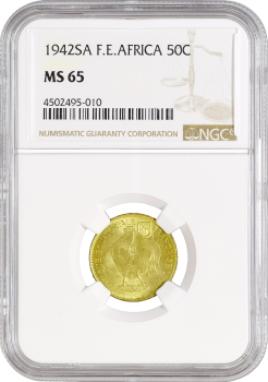 Французская Экваториальная Африка 50 сантимов 1942 г. SA, NGC MS65, "Колония Франции (1942 - 1958)"