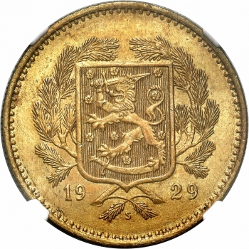 Финляндия 10 марок 1929 г. S, NGC MS62, "Финляндская Республика (Suomi) (1918 - 1962)"