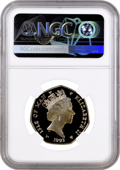 Остров Мэн 50 пенсов 1993 г. BB, NGC PF68 UC, "Рождество"