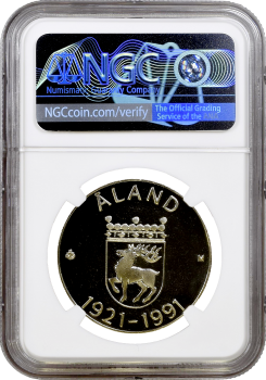 Финляндия 100 марок 1991 г., NGC PF69 CAMEO, "70 лет автономии Аландских островов" Top Pop