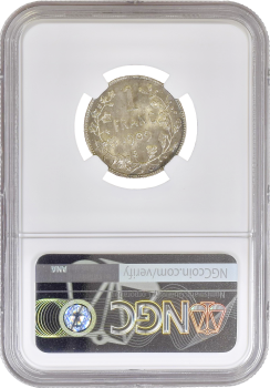 Бельгия 1 франк 1909 г. DES, NGC MS64, "Король Леопольд II (1865 - 1909)"