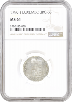 Люксембург 6 солей 1790 г. H, NGC MS61, "Австрийское владение (1757 - 1795)" Top Pop