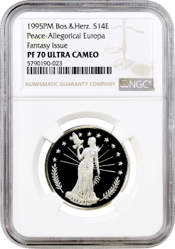 Босния и Герцеговина 14 экю 1995 г., NGC PF70 UC, "Мир - Аллегорическая Европа" Top Pop