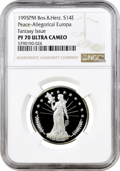 Босния и Герцеговина 14 экю 1995 г., NGC PF70 UC, "Мир - Аллегорическая Европа" Top Pop