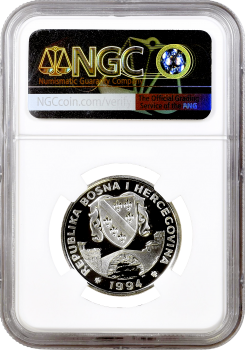 Босния и Герцеговина 14 экю 1994 г., NGC PF69 UC, "Мир - Плюшевый мишка" Top Pop