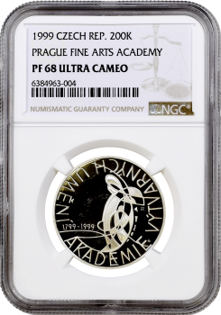 Чехия 200 крон 1999 г., NGC PF68 UC, "200 лет пражской академии изобразительных искусств" Top Pop