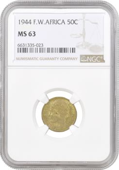 Французская Западная Африка 50 сантимов 1944 г., NGC MS63, "Колония Франции (1944 - 1958)"