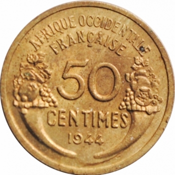 Французская Западная Африка 50 сантимов 1944 г., NGC MS63, "Колония Франции (1944 - 1958)"