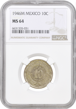 Мексика 10 сентаво 1946 г. Mo, NGC MS64, "Мексиканские Соединённые Штаты (1905 - 1969)"