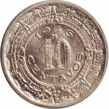 Мексика 10 сентаво 1946 г. Mo, NGC MS64, "Мексиканские Соединённые Штаты (1905 - 1969)"