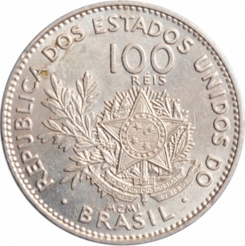 Бразилия 100 рейсов 1901 г., NGC MS64, "Первая Республика (1889 - 1942)"
