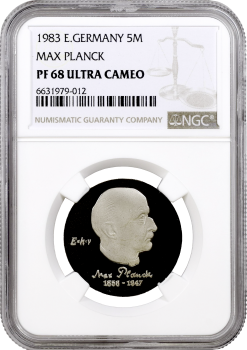 ГДР 5 марок 1983 г., NGC PF68 UC, "125 лет со дня рождения Макса Планка" Top Pop