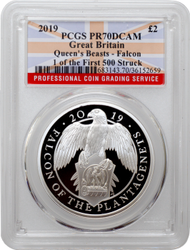 Великобритания 2 фунта 2019 г., PCGS PR70 DCAM, "Звери Королевы - Сокол Плантагенетов" Top Pop