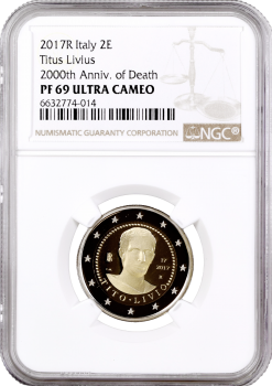 Италия 2 евро 2017 г., NGC PF69 UC, "2000 лет со дня смерти Тита Ливия" Top Pop