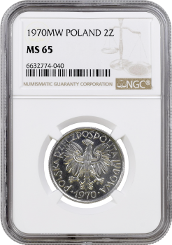 Польша 2 злотых 1970 г. MW, NGC MS65, "Народная Республика (1950 - 1990)"