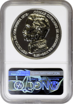 Колумбия 750 песо 1978 г., NGC MS70 DPL, "100 лет со дня смерти Томаса Чиприано де Мос" Top Pop