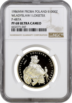Польша 1000 злотых 1986 г., NGC PF68 UC PROBA, "Король Владислав I Локетек"