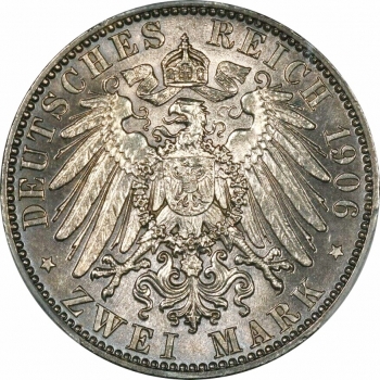 Саксония 2 марки 1906 г., PCGS MS63, "Король Фридрих Август III (1904 - 1918)"
