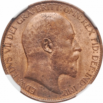 Великобритания 1/2 пенни 1907 г., NGC MS63 RB, "Король Эдуард VII (1902 - 1910)"