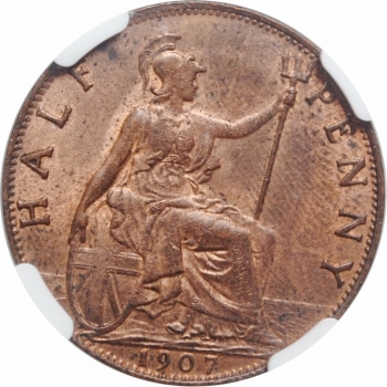 Великобритания 1/2 пенни 1907 г., NGC MS63 RB, "Король Эдуард VII (1902 - 1910)"