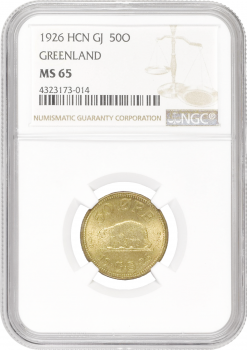 Гренландия 50 эре 1926 г., NGC MS65, "Крона (1926 - 1964)"
