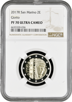 Сан-Марино 2 евро 2017 г., NGC PF70 UC, "750 лет со дня рождения Джотто ди Бондоне" Top Pop