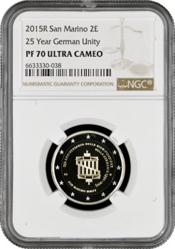 Сан-Марино 2 евро 2015 г., NGC PF70 UC, "25 лет объединению Германии" Top Pop