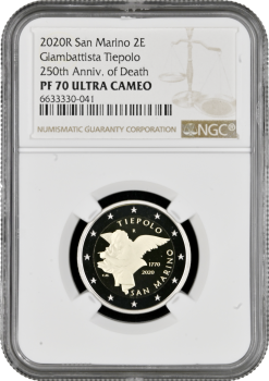 Сан-Марино 2 евро 2020 г., NGC PF70 UC, "250 лет со дня смерти Джамбаттиста Тьеполо " Top Pop