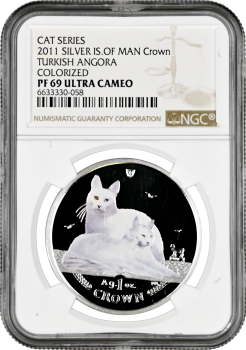 Остров Мэн 1 крона 2011 г., NGC PF69 UC, "Турецкая ангора, Цветное покрытие"