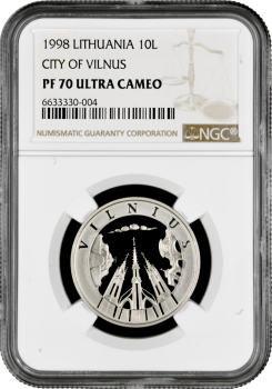 Литва 10 лит 1998 г., NGC PF70 UC, "Вильнюс" Top Pop