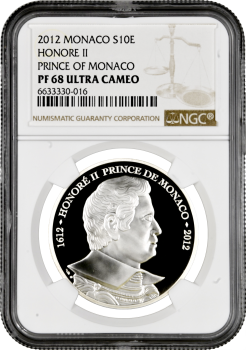 Монако 10 евро 2012 г., NGC PF68 UC, "400 лет Оноре II как суверенному Принцу Монако"