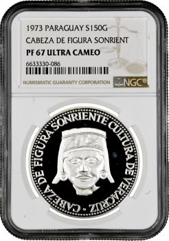 Парагвай 150 гуарани 1973 г., NGC PF67 UC, "Культуры Мезоамерики - Веракруз"