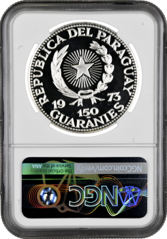 Парагвай 150 гуарани 1973 г., NGC PF64 UC, "Культуры Мезоамерики - Уастека"