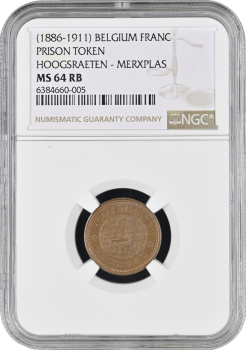 Бельгия 1 франк 1886-1911 г., NGC MS64, "Тюрьма Хоогстратен (Мерксплас)" Top Pop