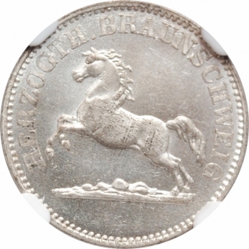 Брауншвейг 1 грош 1857 г., NGC MS64, "Герцог Вильгельм (1831 - 1884)"
