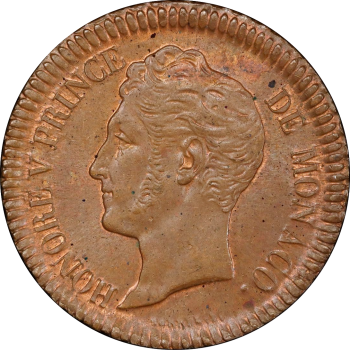 Монако 10 сантимов 1838 г. M, PCGS MS63 BN, "Князь Оноре V (1819 - 1841)"