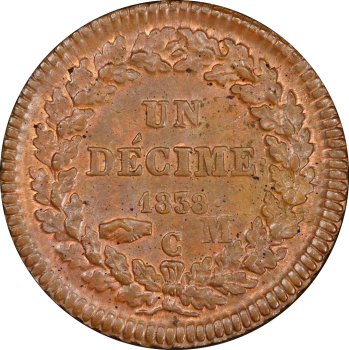 Монако 10 сантимов 1838 г. M, PCGS MS63 BN, "Князь Оноре V (1819 - 1841)"