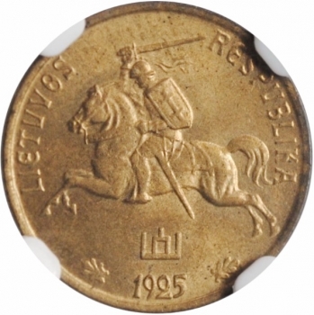Литва 1 цент 1925 г., NGC MS64, "Первая Республика (1925 - 1938)"