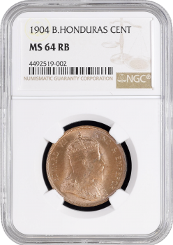Британский Гондурас 1 цент 1904 г., NGC MS64 RB, "Король Эдуард VII (1902 - 1910)"